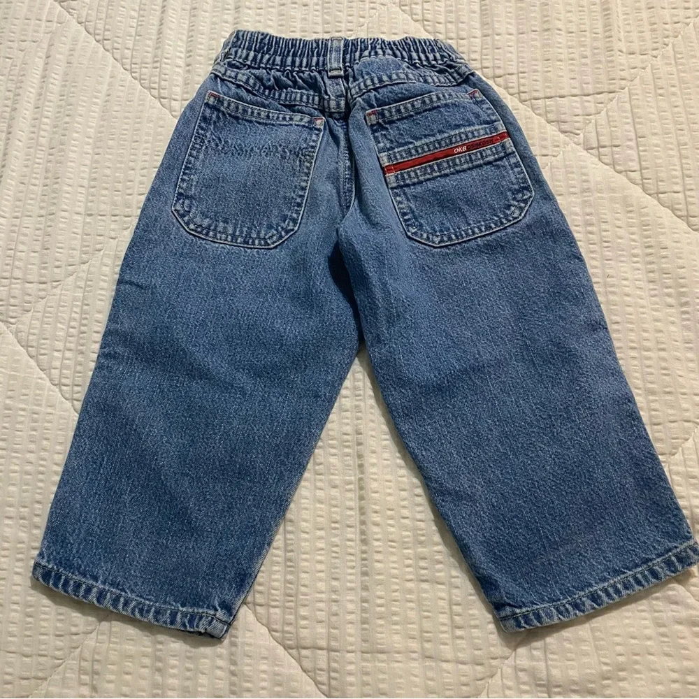 Vintage OshKosh Denim Jeans with Red White & Blue Stripe on Leg Seams size: 2T